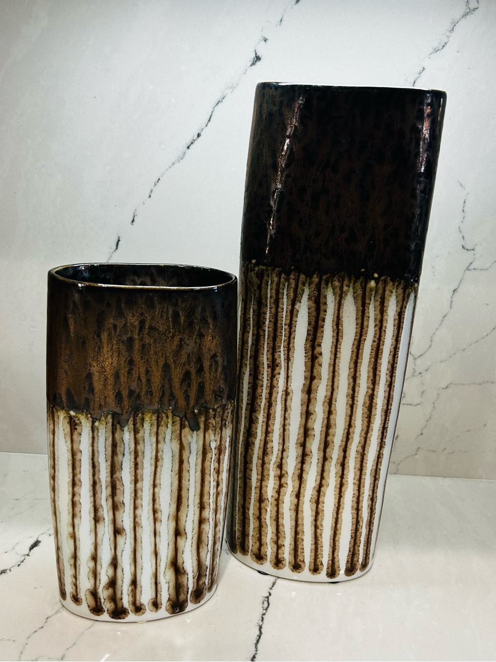 Global Views Brown and Cream Drip-Glaze Ceramic Vases ( set of two)